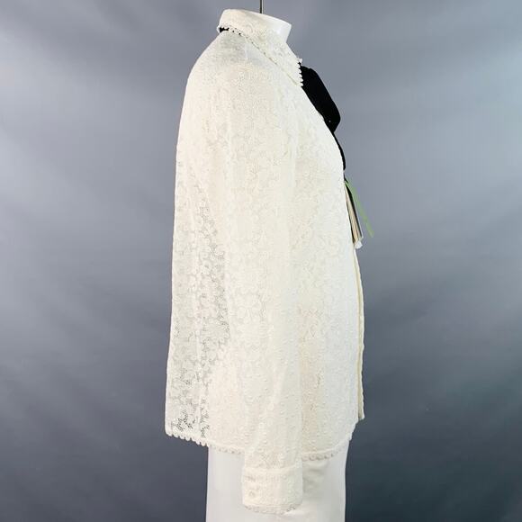 L White Macrame Lace Cotton Blend Bow Long Sleeve Shirt - Picture 3 of 10